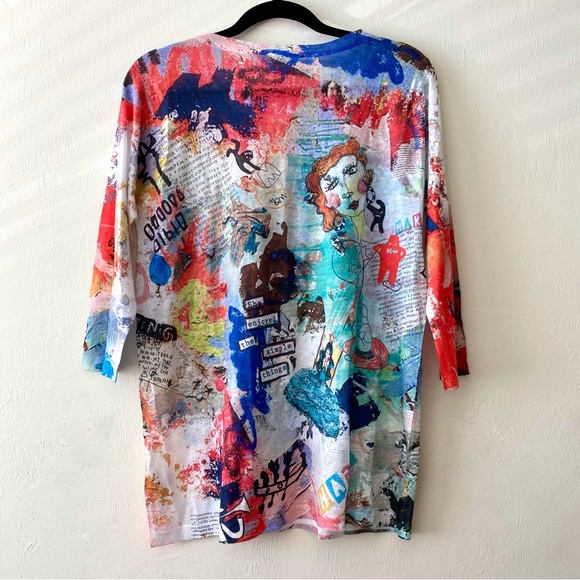 INOAH Colorful Whimsical Abstract Faces Women Scribbles Graphic Print Tunic, M - Picture 5 of 5